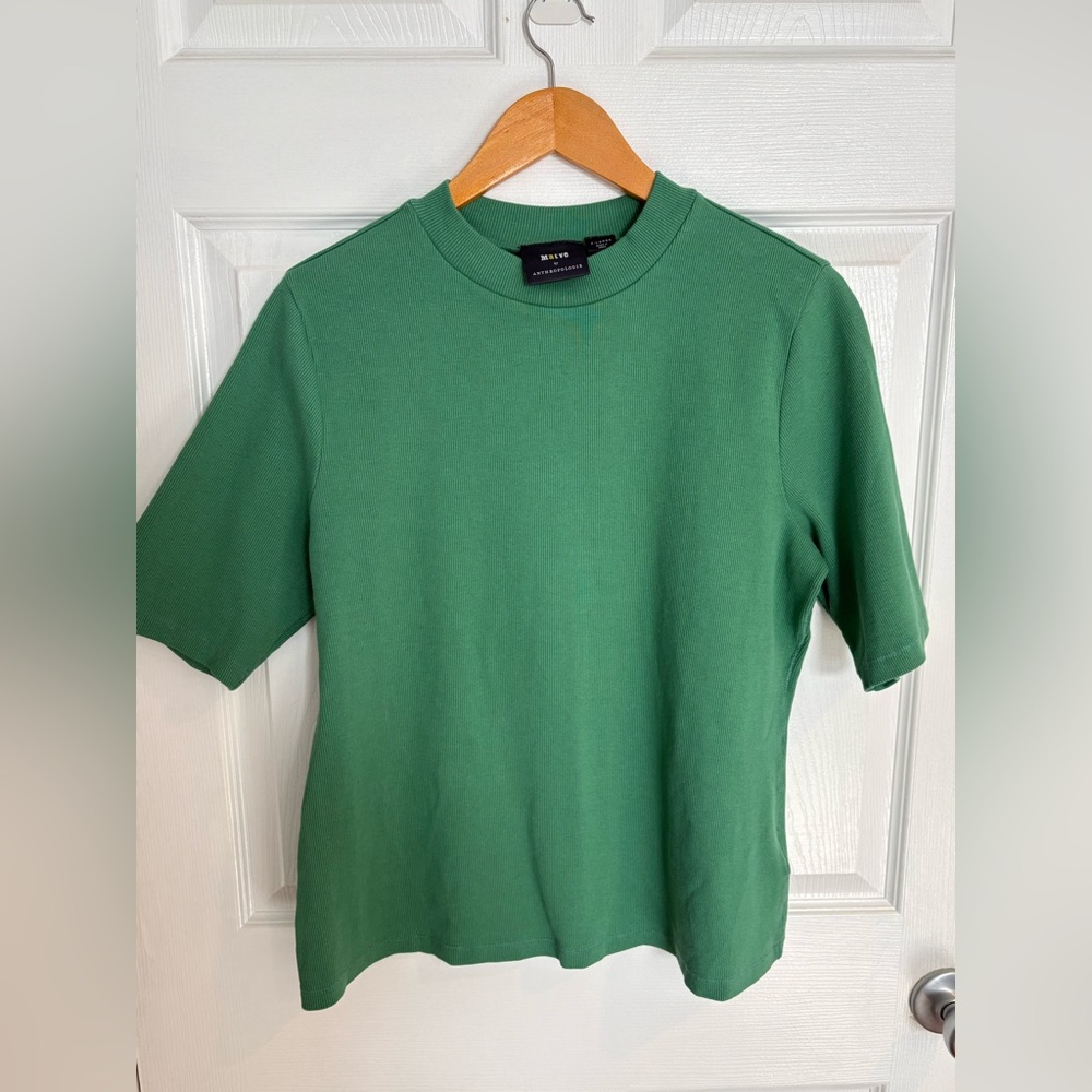 Anthropologie Maeve Ribbed Green Top